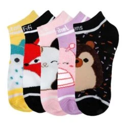 Squishmallow Squad 5 Pack Ankle Socks With Fuzzy Detail- Adult Size
